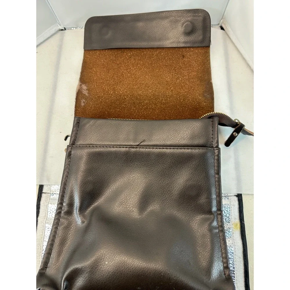 Polo Jeans Messenger Bag Brown Leather Flap Crossbody Travel‎ Small